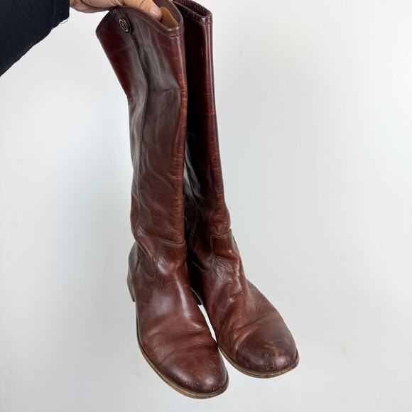 FRYE Melissa Button Leather Riding Boots Brown Leather - 8 8B - Picture 3 of 10